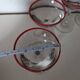 Bistro glass, thick bottom with red rim, 1950s