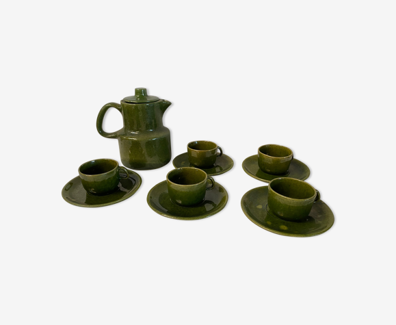 Ensemble théière et tasses en grès vert