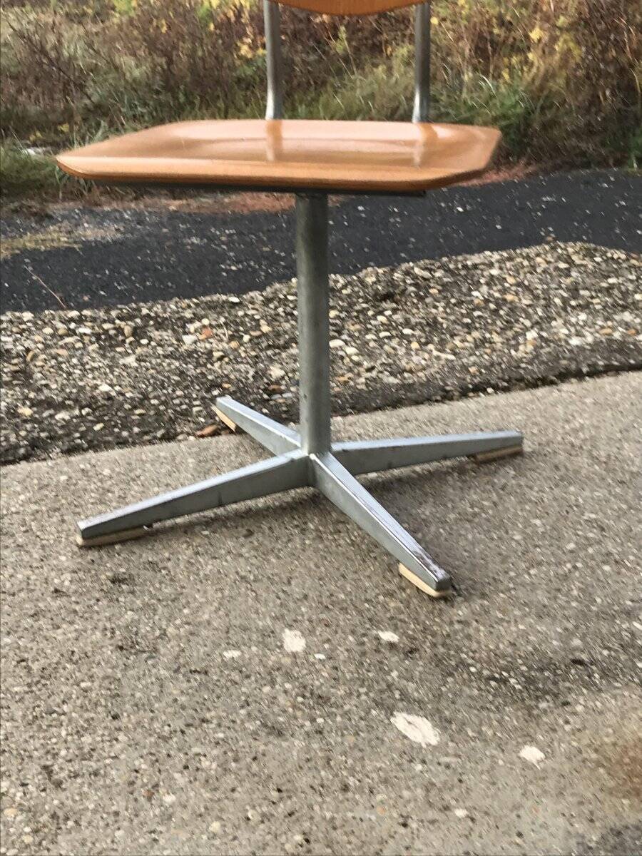 Embru set from the 1960s, school desk and brown wooden and steel chair, Switzerland, set of 2.