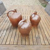 3 Old Calvados Jugs in Brown Glazed Stoneware