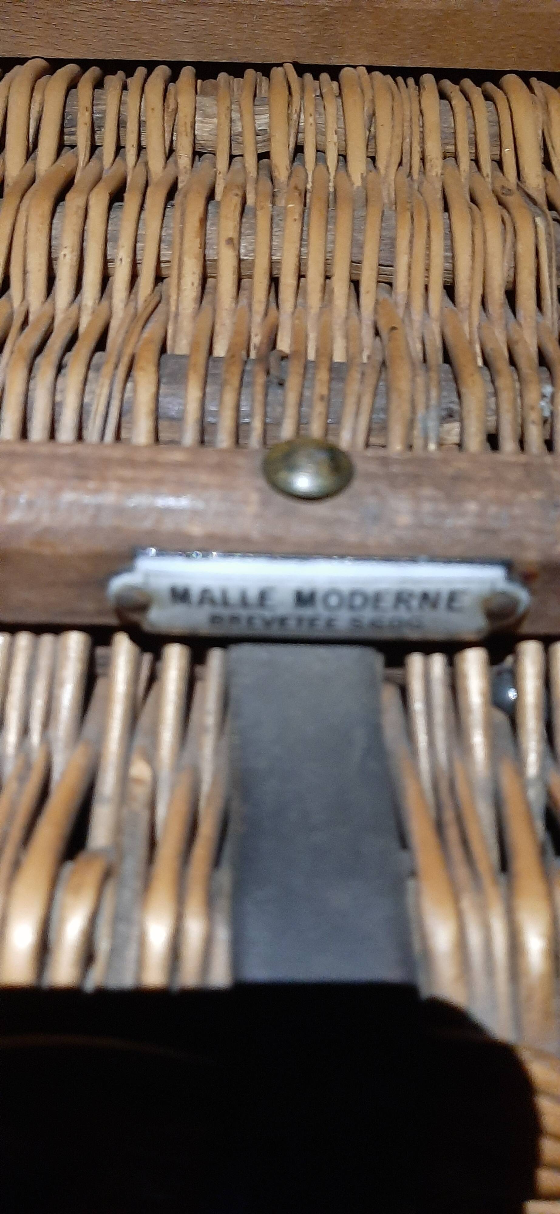 OLD WICKER STEEL AND WOOD TRAVEL TRUNK