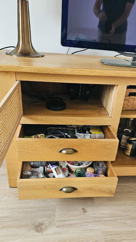Buffet / TV unit in solid oak with a caned door.