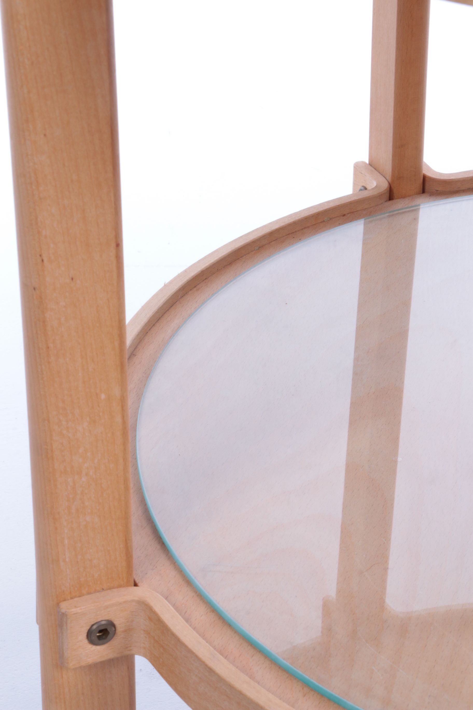 Scandinavian wooden trolley with glass plates and wheels 1970