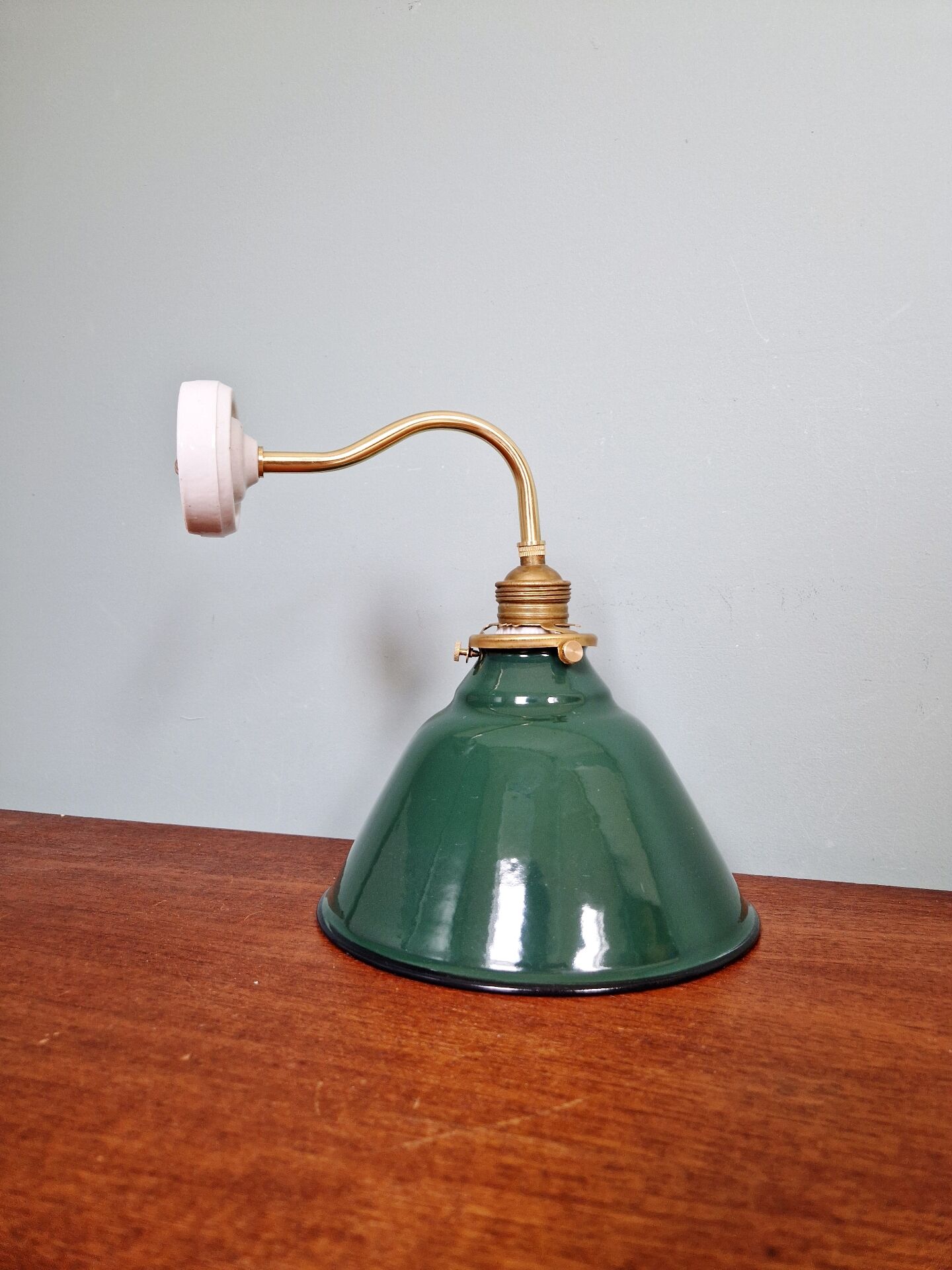 Brass wall light with green enamelled sheet metal, Mid-Century
