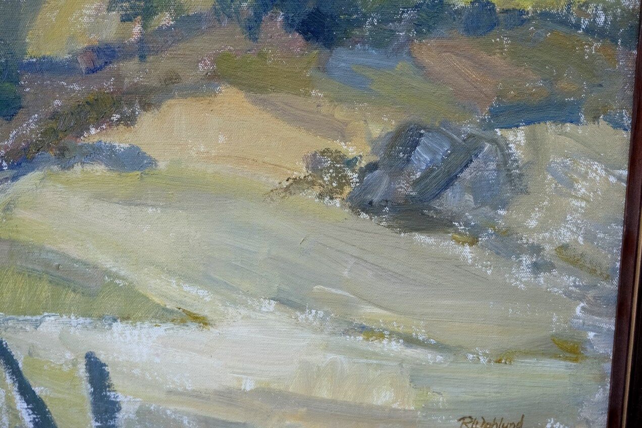 Ruth wahlund, swedish landscape, 1960, oil on canvas, framed