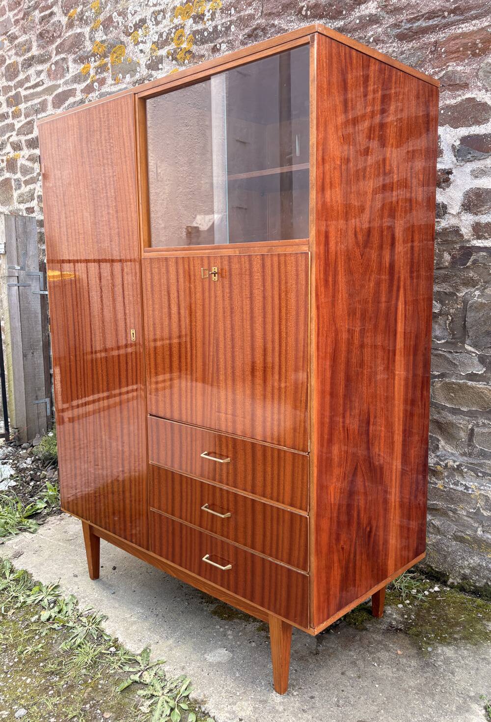 Vintage 1950s combined wardrobe in varnished mahogany – Scandinavian