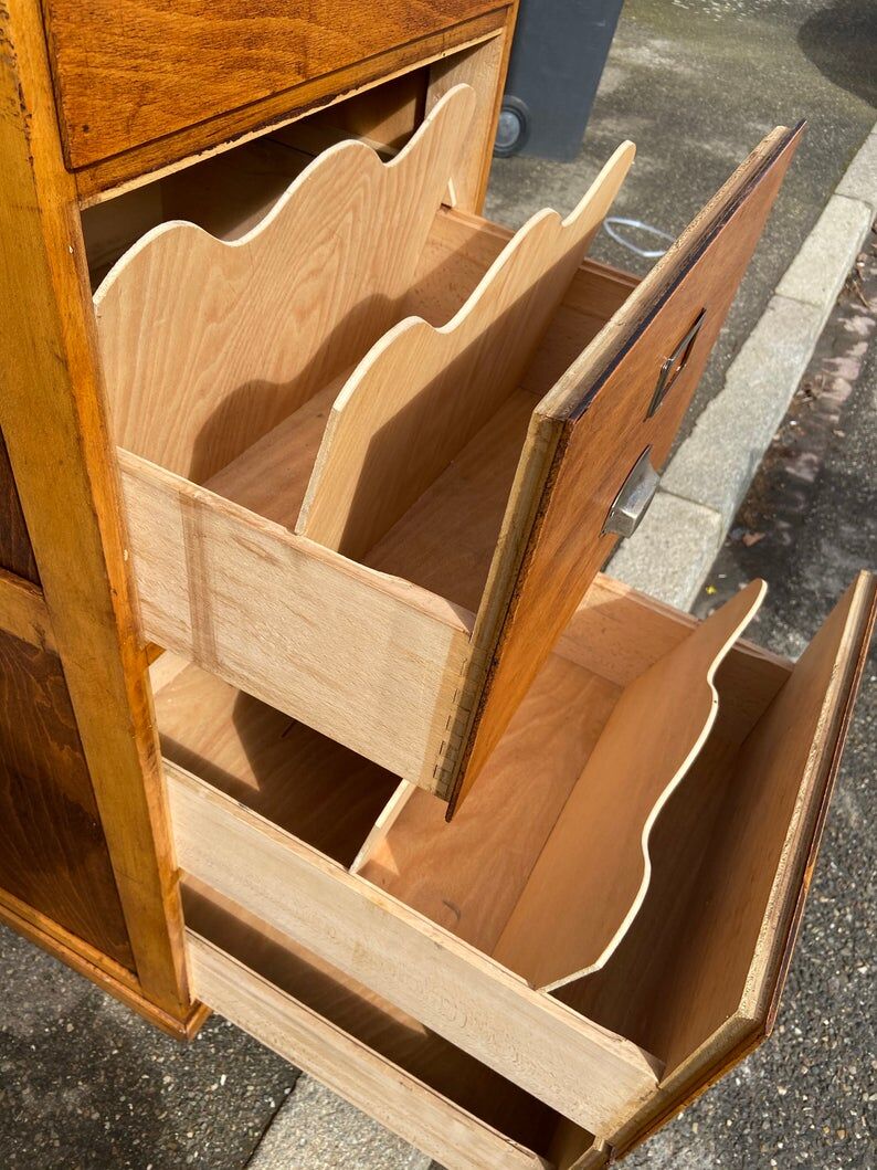 Furniture drawer binder with tambour cabinet France 1950