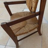 Vintage wooden prayer chair, double woven straw, lift-up seat