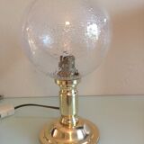 Brass bedside lamp and bubbled glass globe / vintage 60s-70s