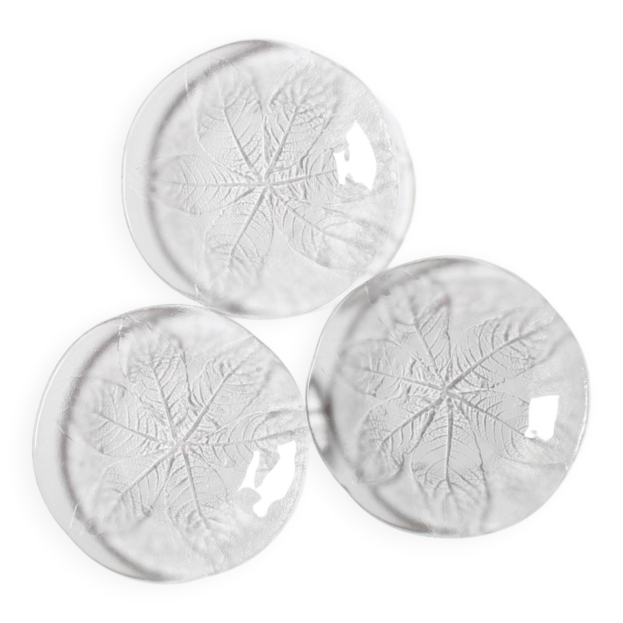 Set of 3 Vintage Kosta Boda Glass Dessert Plates / Scandinavian Leaf Design