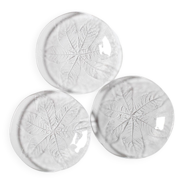 Set of 3 Vintage Kosta Boda Glass Dessert Plates / Scandinavian Leaf Design