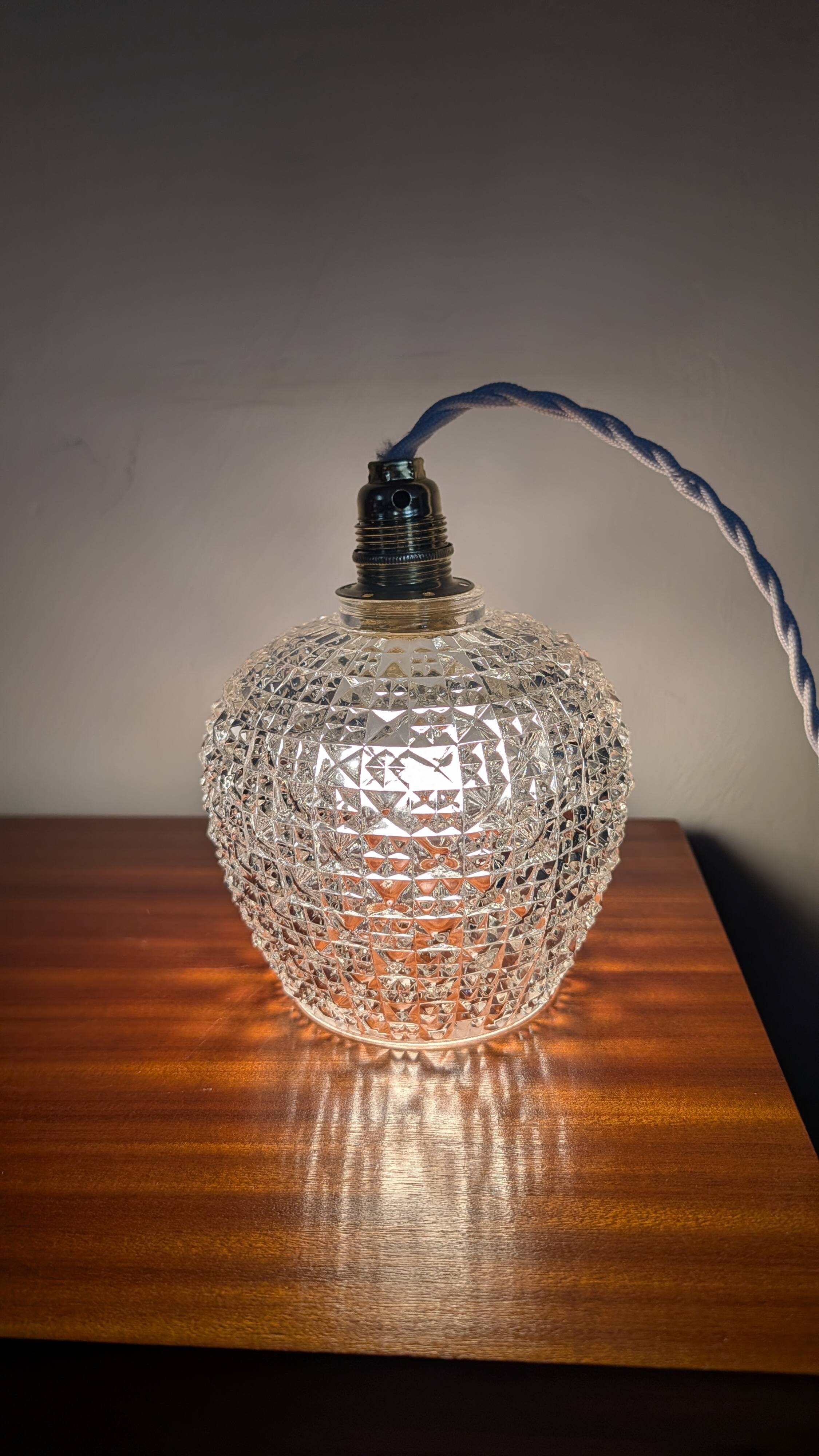 Pyramid relief pressed glass tulip light fixture — 1960s/70s