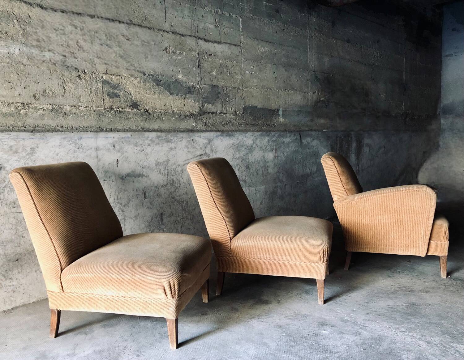 Armchair in wood and beige fabric, France 1940