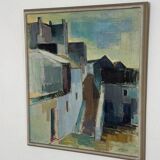 Original Swedish mid-century oil on canvas – “City” by Gustaf Höglund – vintage & framed – 80 × 70 cm
