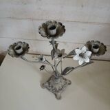 Antique chandelier in cast iron/metal and porcelain