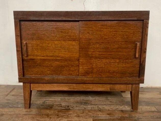 LOW FURNITURE RUSTIC SIDEBOARD MODERNIST ENFILADE HAS 2 DOORS IN CHENE - WIDTH 90 CM