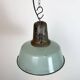 Industrial Petrol Enamel Factory Lamp with Cast Iron Top, 1960s
