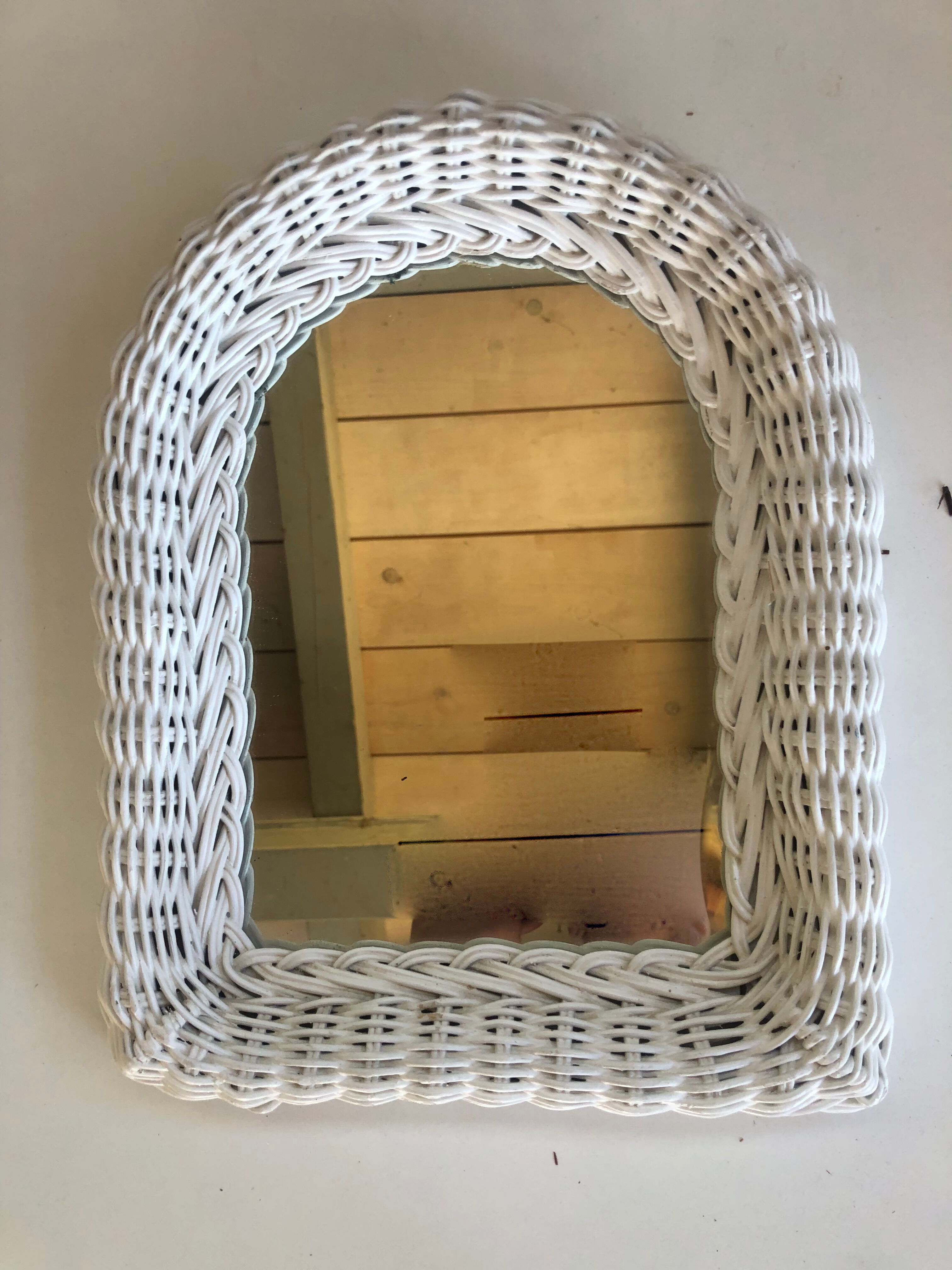 White rattan mirror