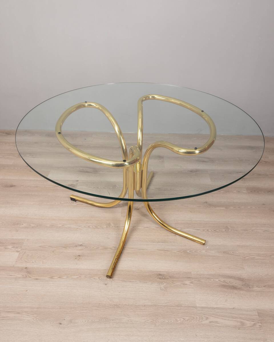 Ensemble de 4 chaises et table vintage années 70 en métal doré design gastone rinaldi