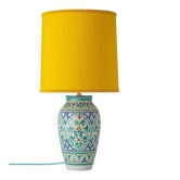 Spanish Moorish ceramic table lamp, new saffron silk shade.