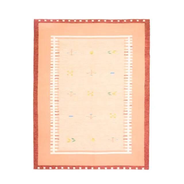 1970s Vintage Turkish Oushak Handmade Wool Cotton Orange Area Rug 173x223