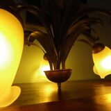 Five Pendant Lights with Frosted White Glass, 1970s