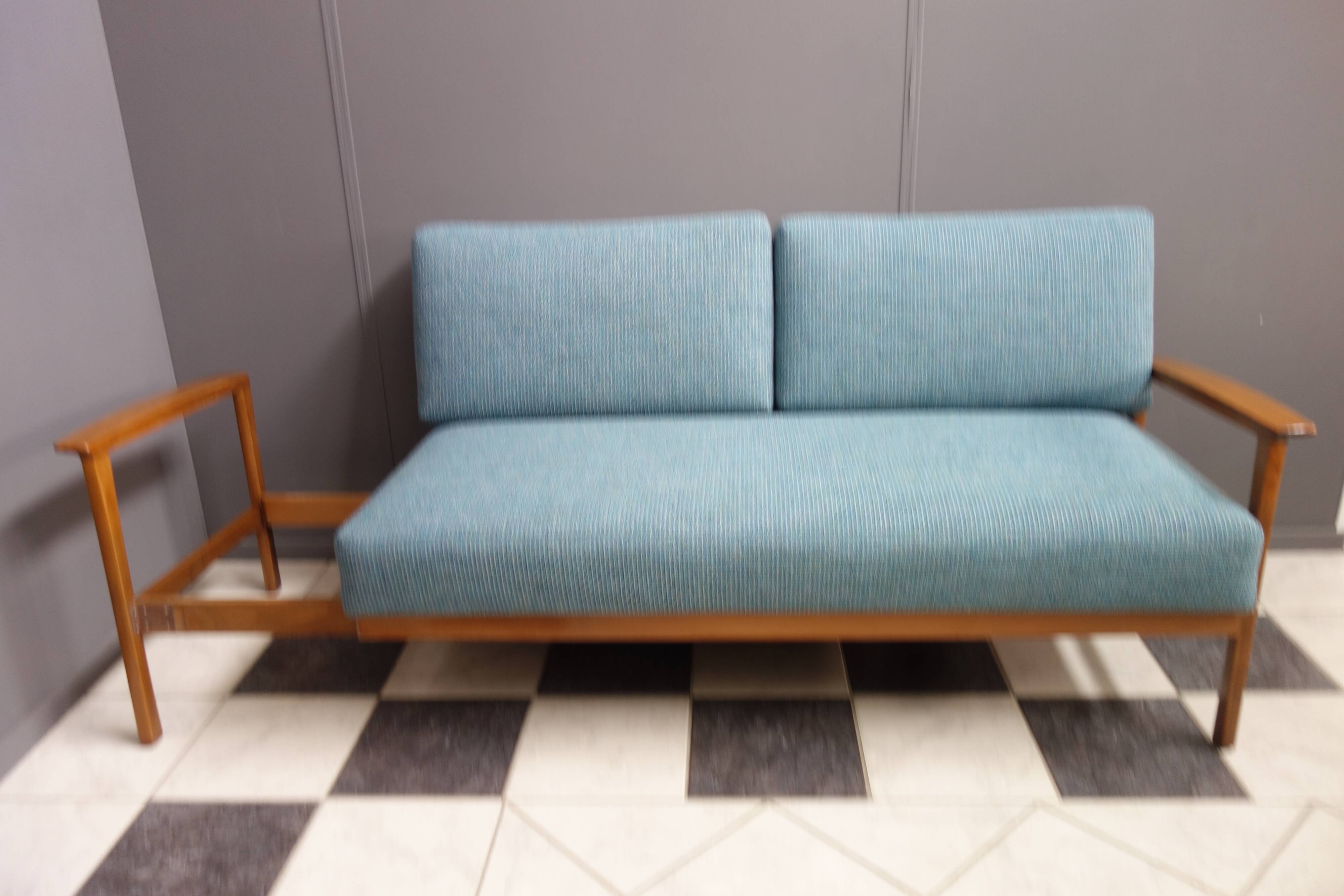 Blue fabric daybed wood frame 1960s