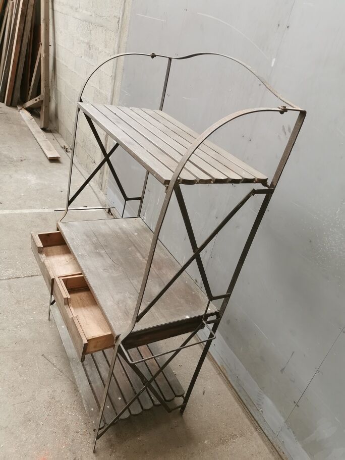 folding metal and wood florist shelves