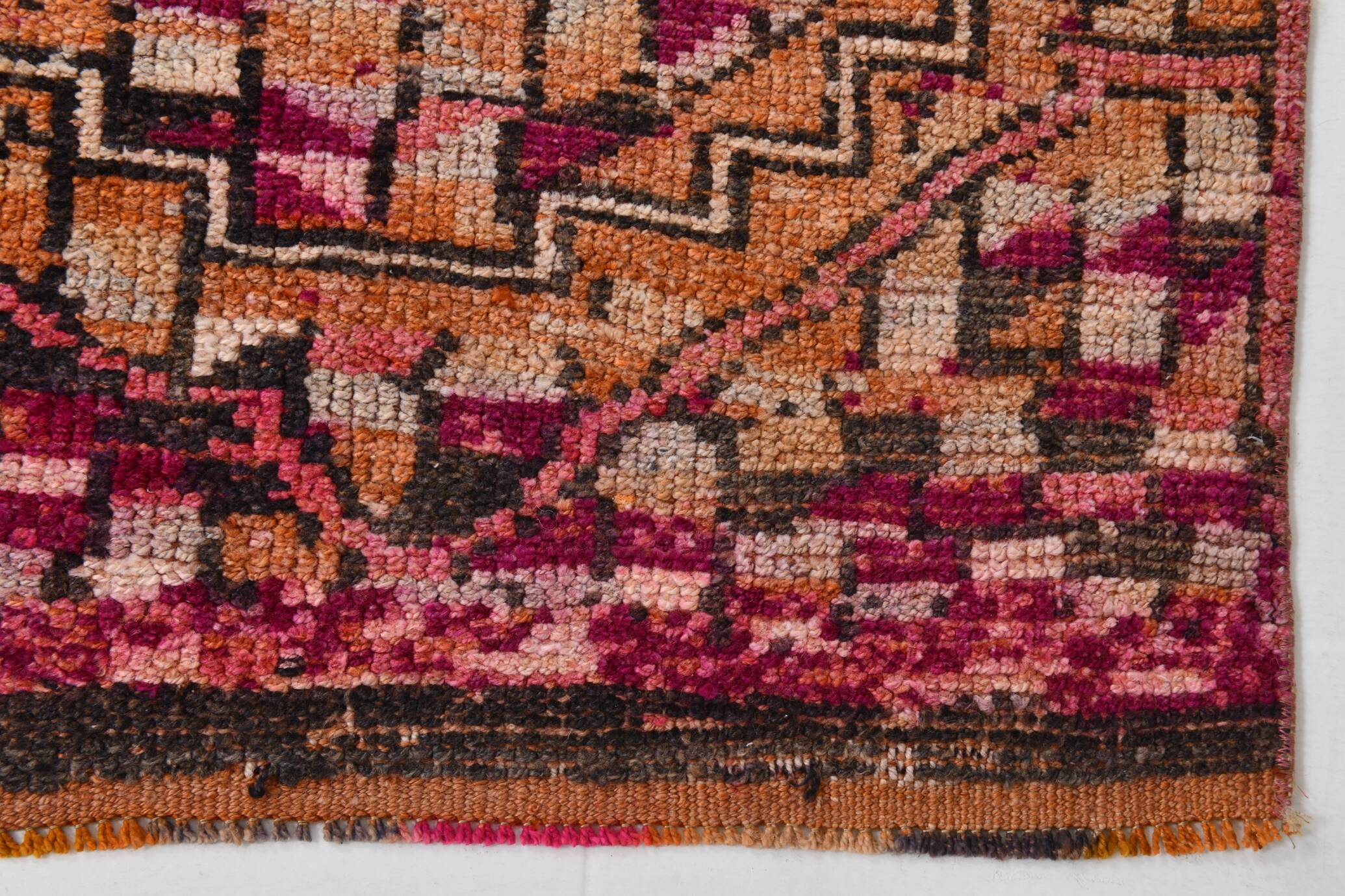 Fuchisa & Burgundy Turkish Runner Rug, One of a Kind Hallway Runner