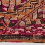 Fuchisa & Burgundy Turkish Runner Rug, One of a Kind Hallway Runner