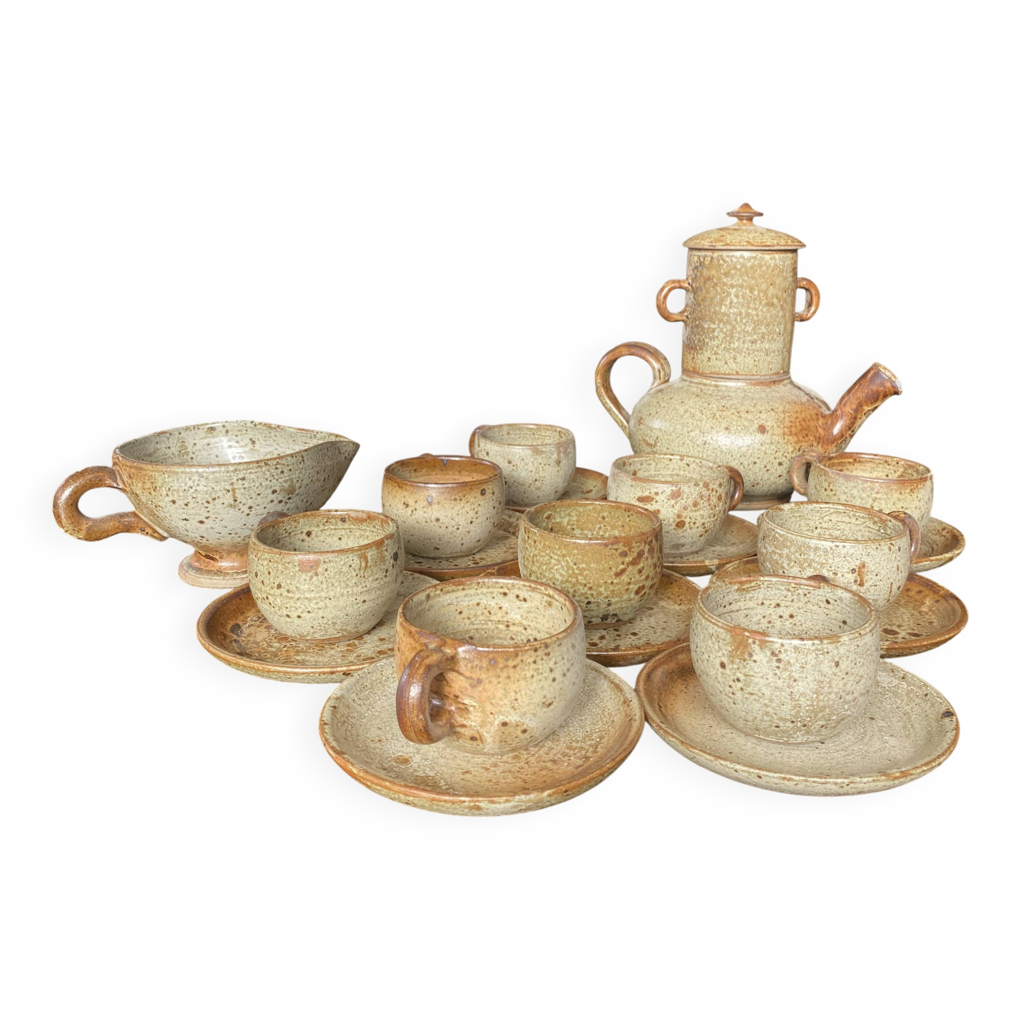 Handmade stoneware tea set, 1970s-80s