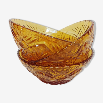 Set of 3 cups, amber glass bowls
