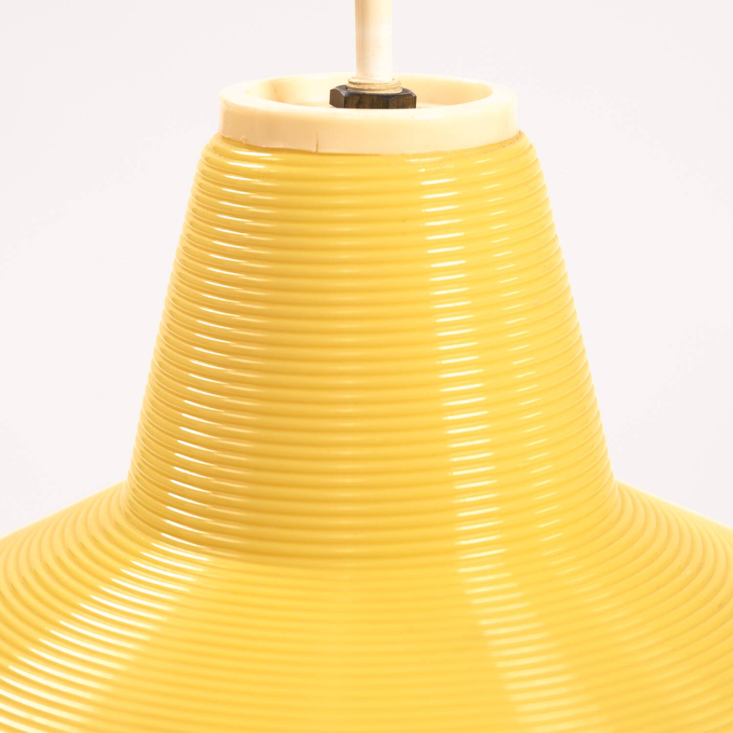 Yellow Rotaflex cellulose pending lamp by A.R.P, France 1970s