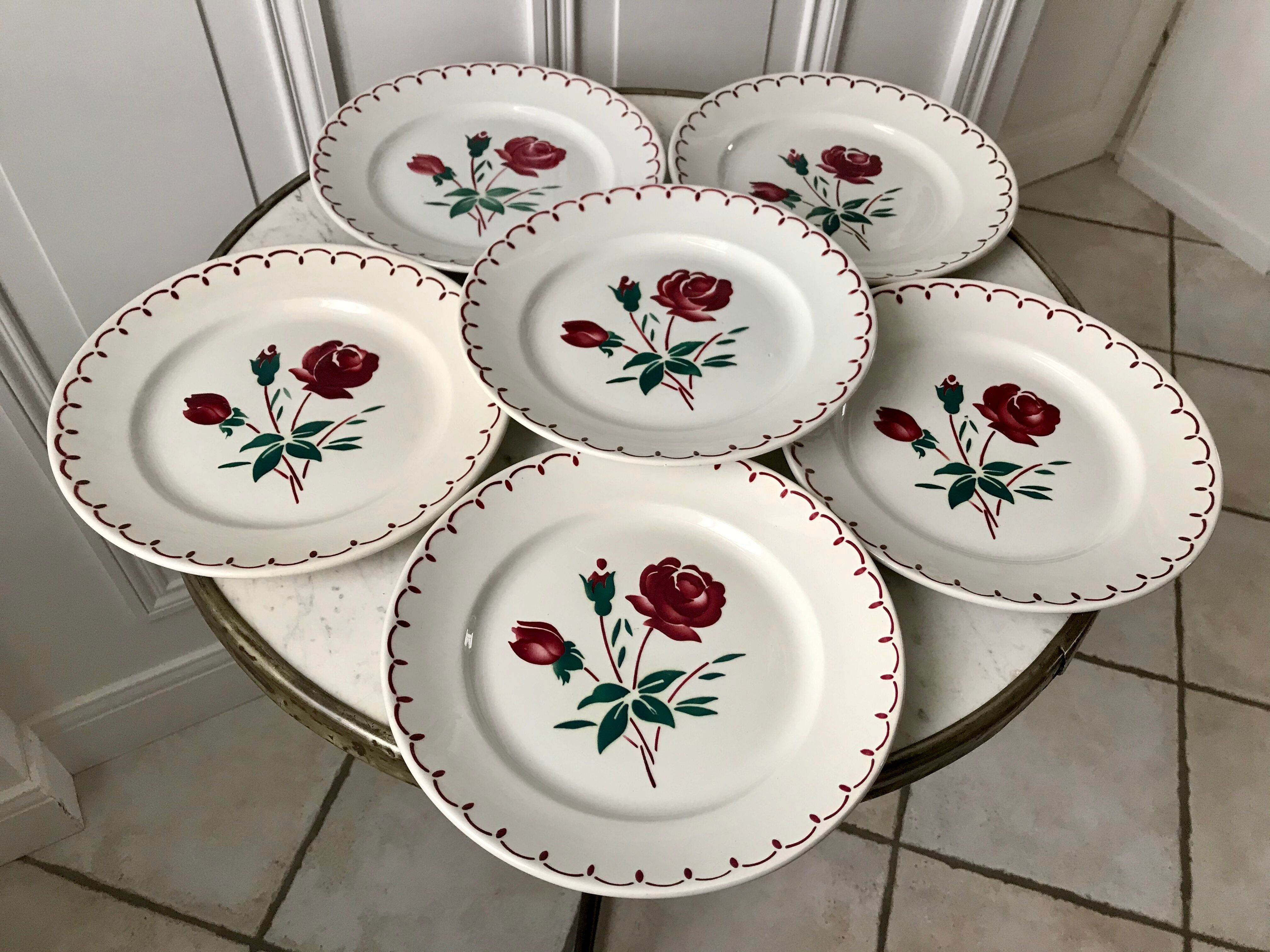 Set of 6 flat plates Badonviller model pinks 30s