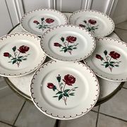Set of 6 flat plates Badonviller model pinks 30s