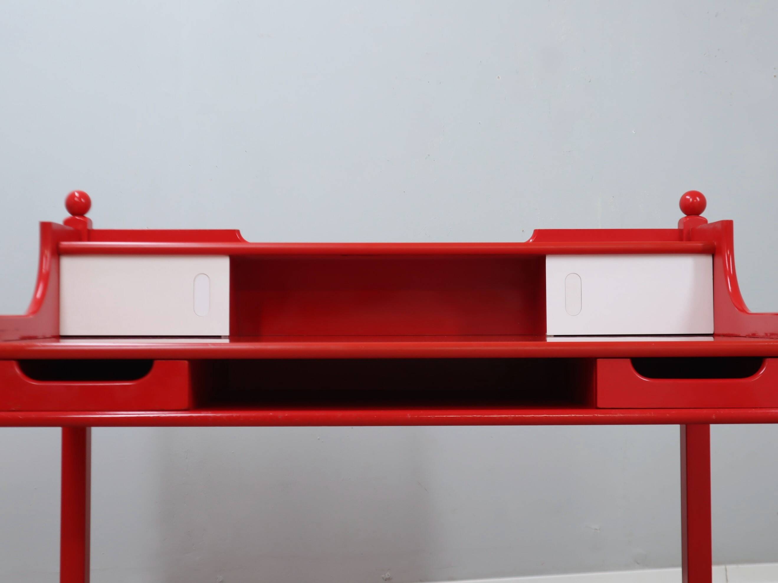 Vintage red lacquered writing desk Italian rustic design 1960s
