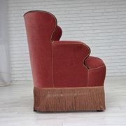 1950s, Danish 2-seater sofa, salmon pink furniture velour, ash wood.