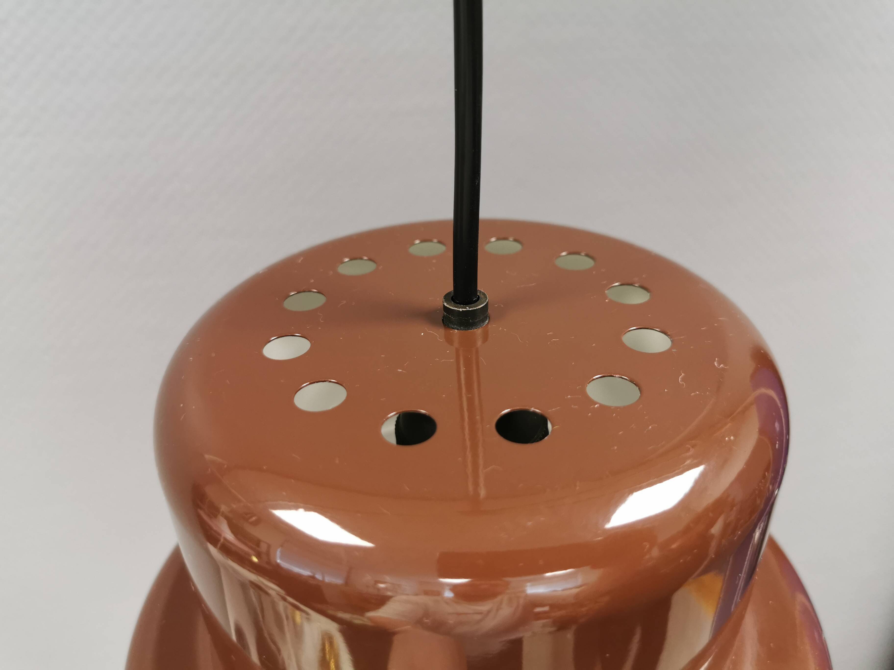 Mini poker hanging lamp in original brown colour by Jo Hammerborg 1977.