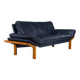 Danish teak and navy blue leather 3-seater sofa from Komfort, 1970s