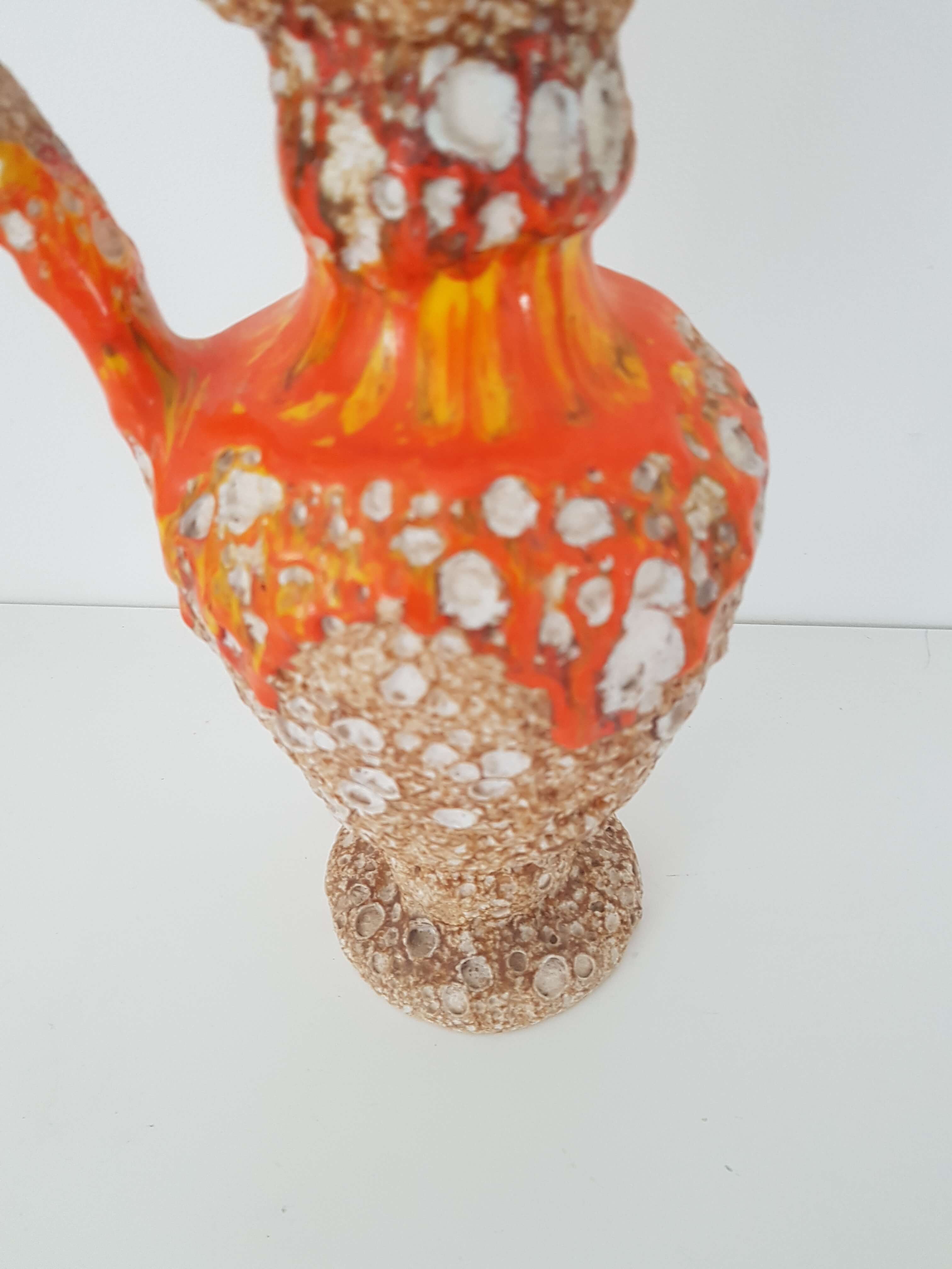 Ceramic vase Fat lava orange and beige Vintage