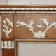 Victorian antique fireplace in tarred pine and sculpted gesso.