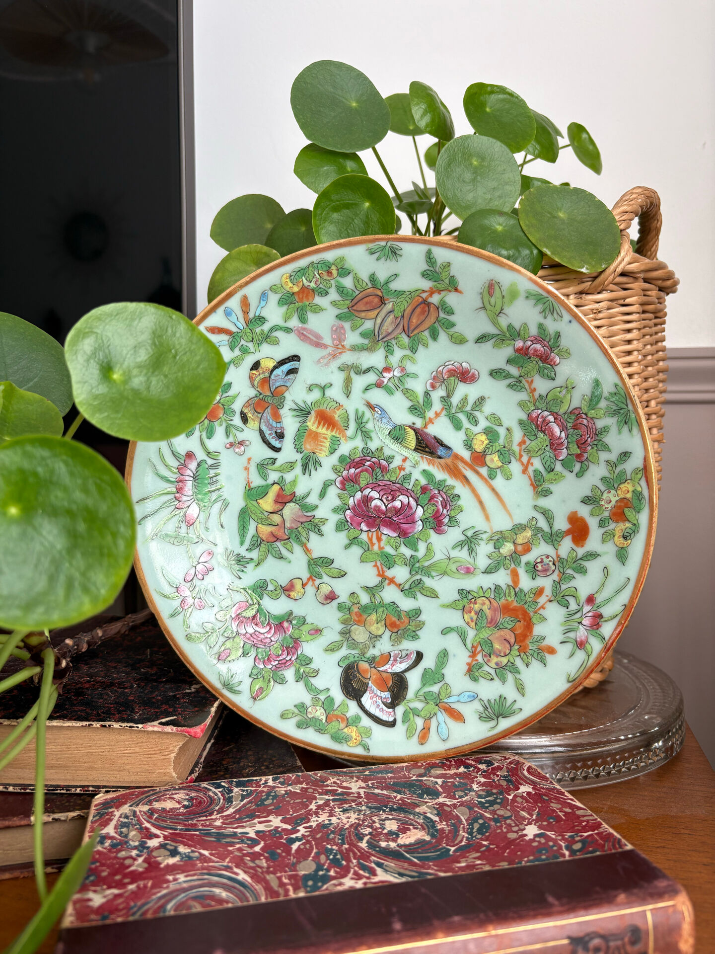 Antique celadon porcelain plate from Canton, China (1820-1850)
