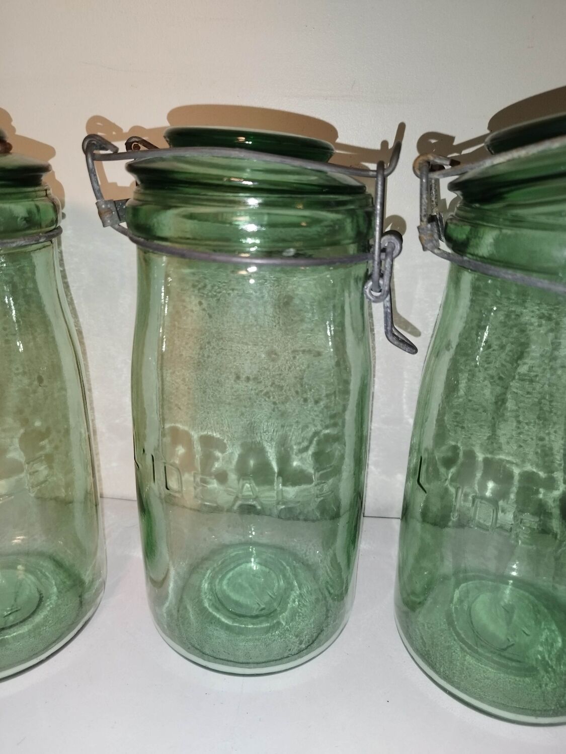Lot 3 ideal green glass jars
