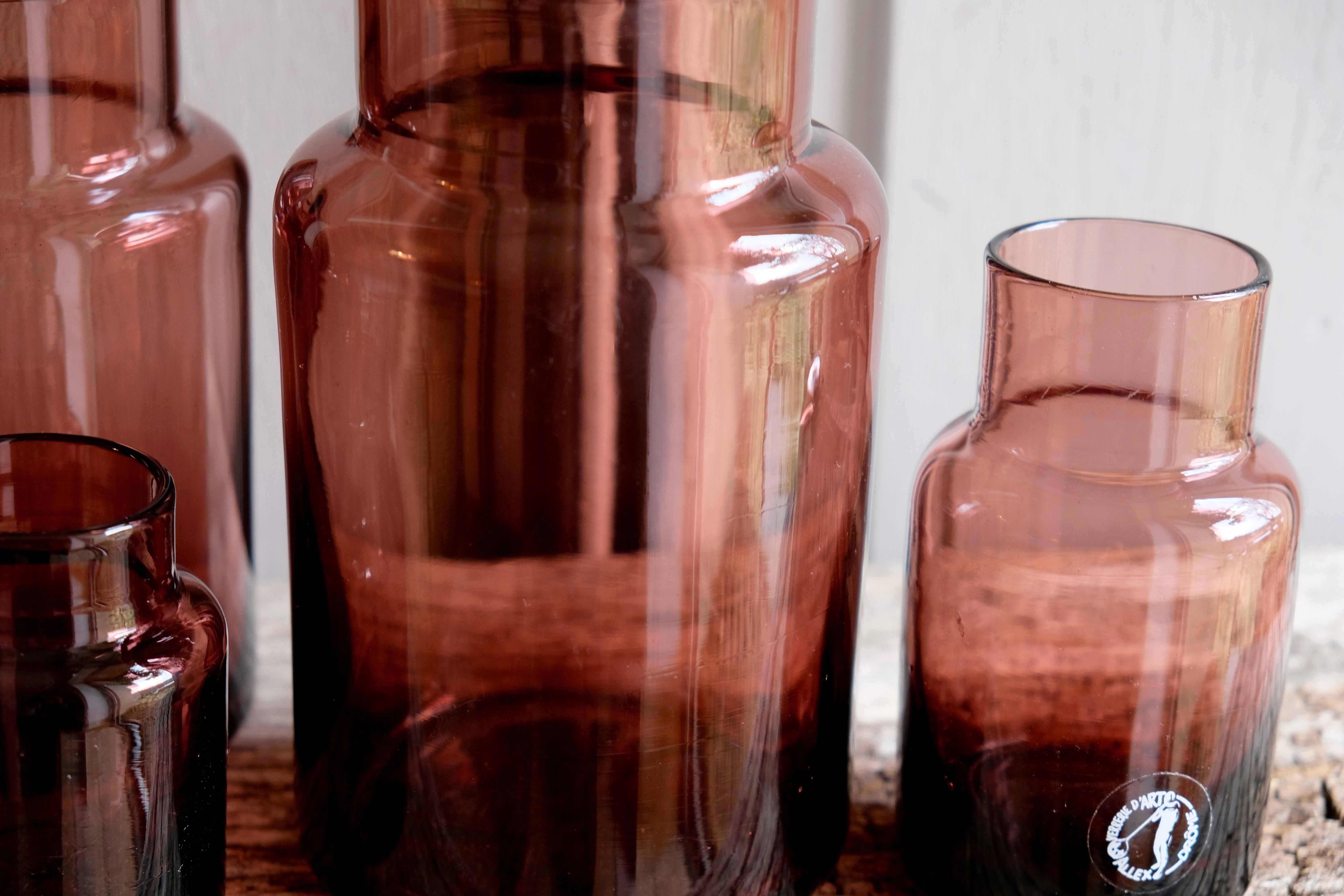 Set 5 vases in blown glass art glass ALLEX, Drôme