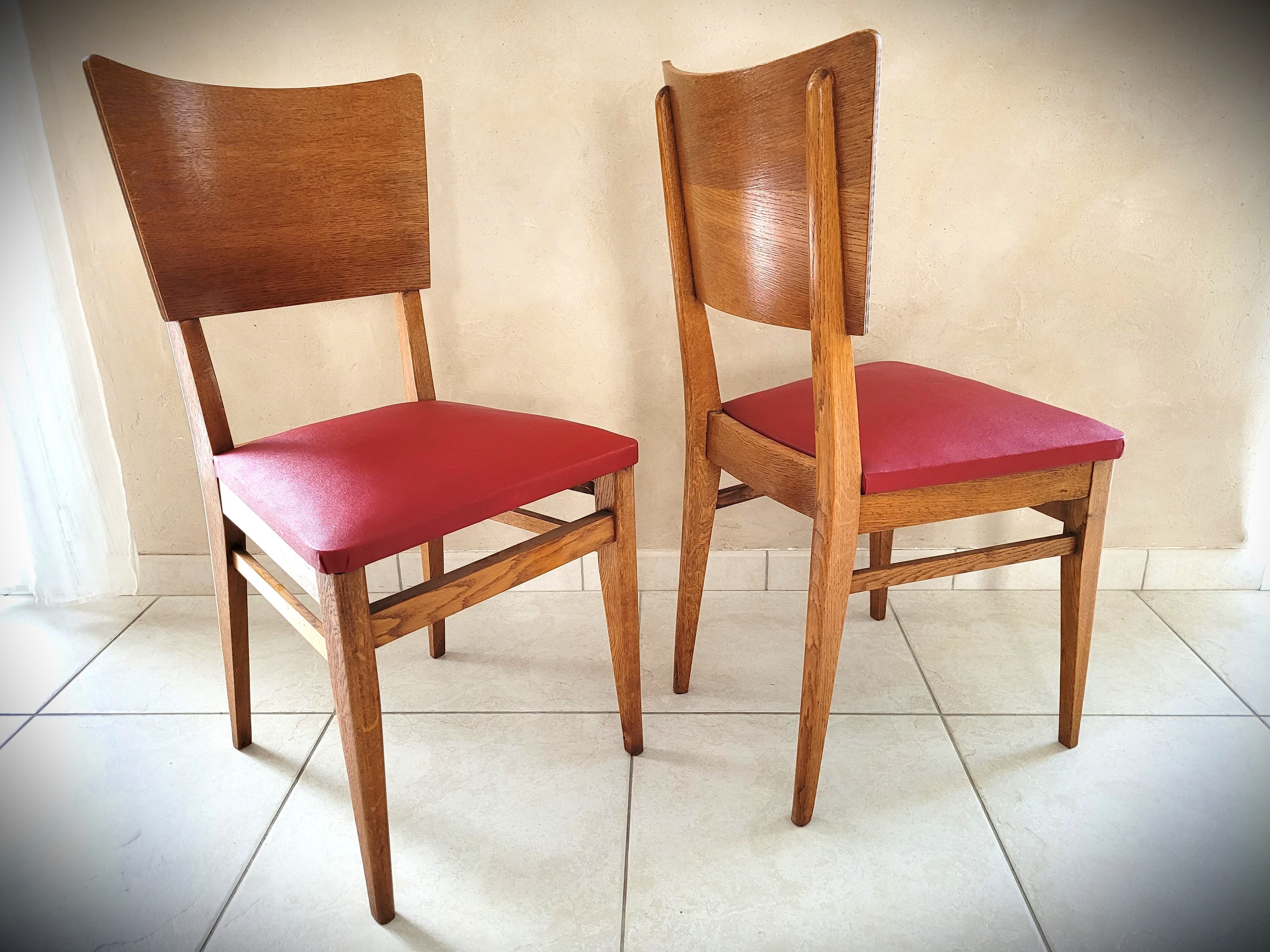 Lot de 5 chaises en chêne clair assise vinyle