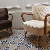 Vintage armchair 50s 60 velvet beige champagne