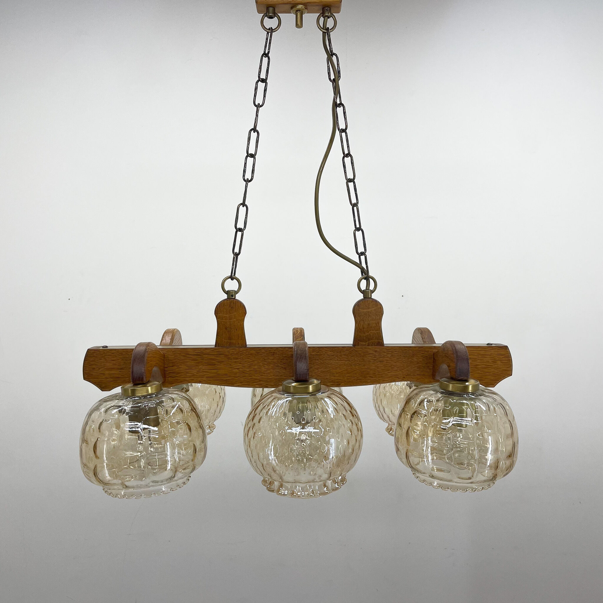 1970's wood & glass chandelier, czechoslovakia