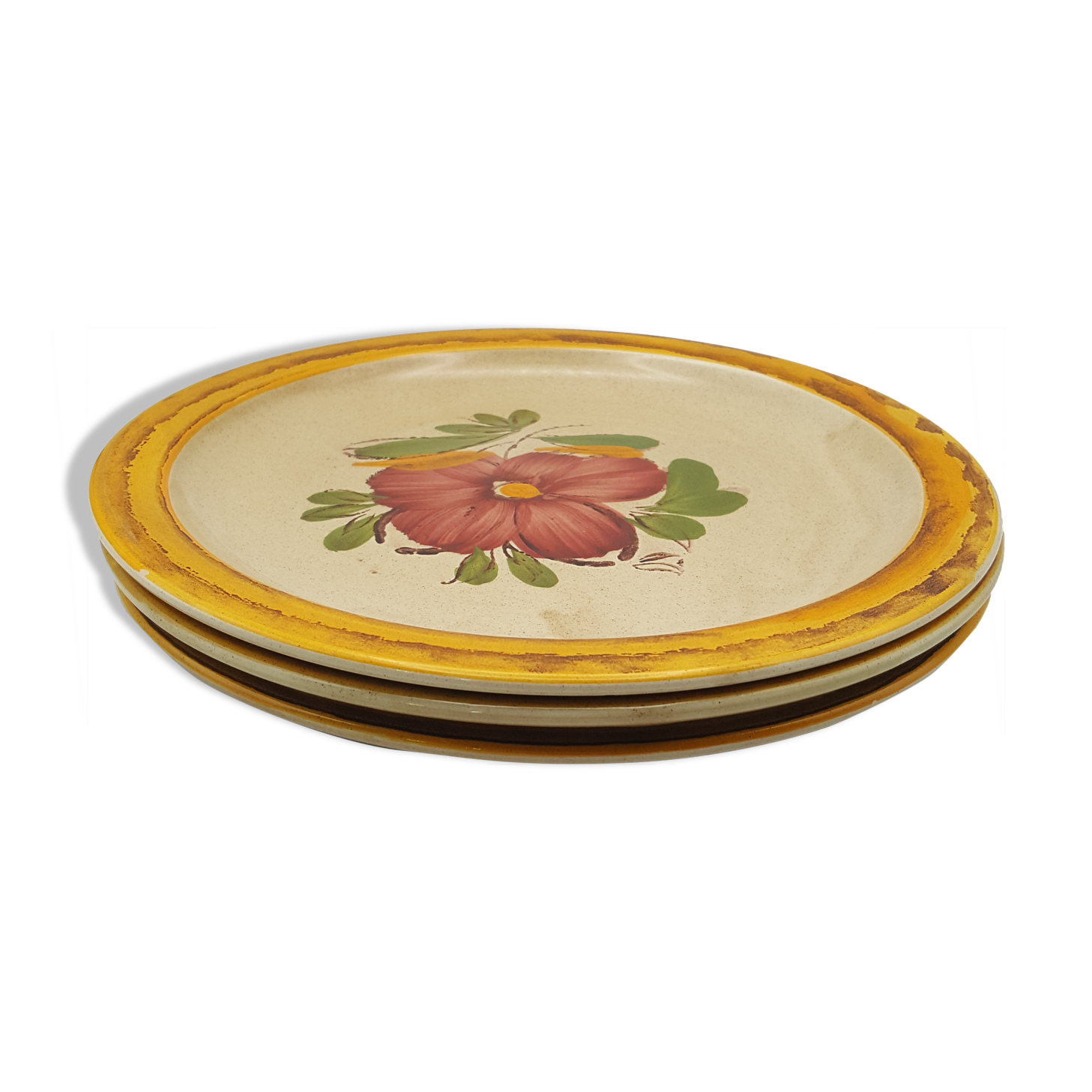 Lot of 3 ceramic plates castellania made in italy flowers