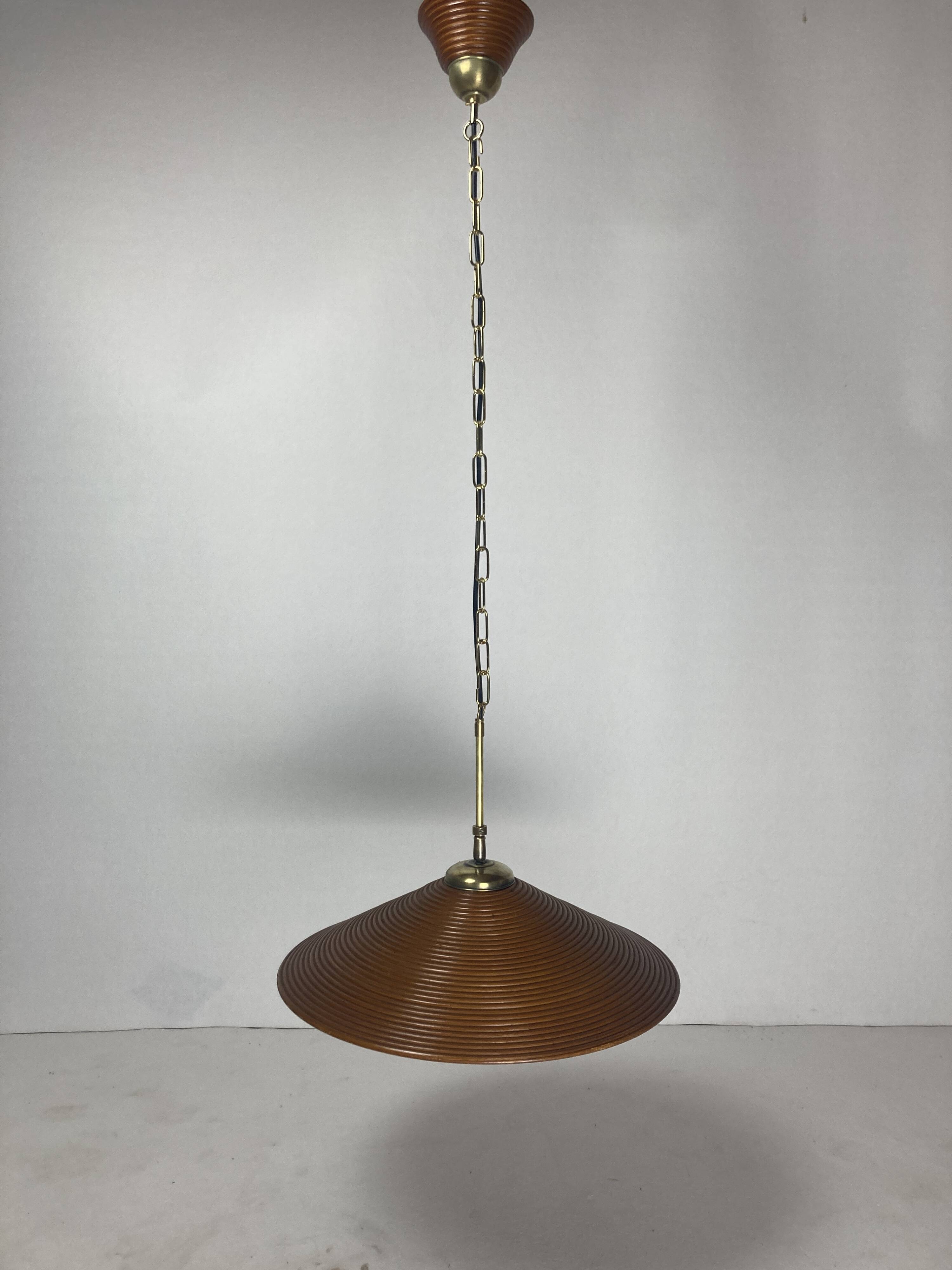 Pencil Split Reed, Rattan, Bamboo & Brass hanging Pendant Lamp, 1970s