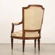 Antique beech armchair stained walnut, fabric, Italy, 19th century